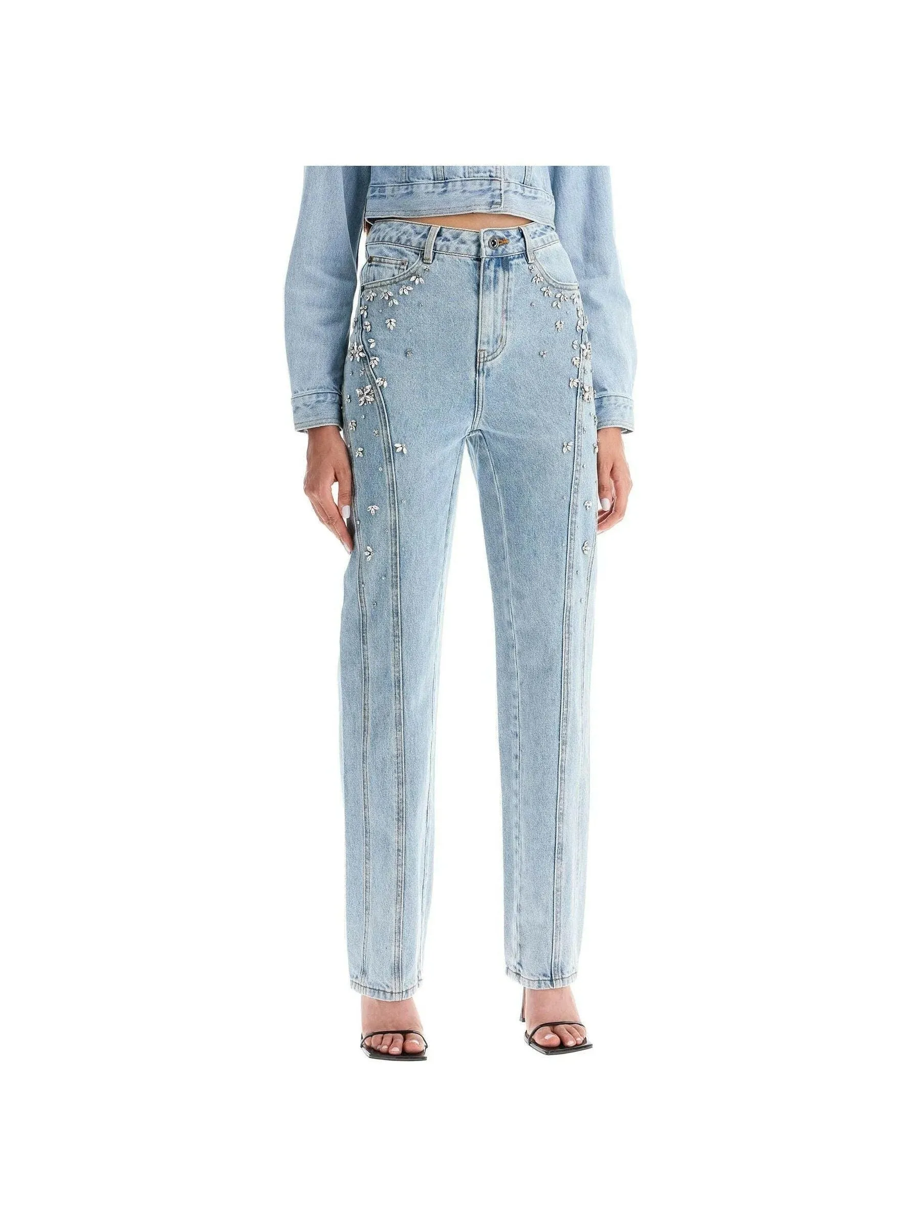 High-Waisted Jeans with Crystal Embellishments