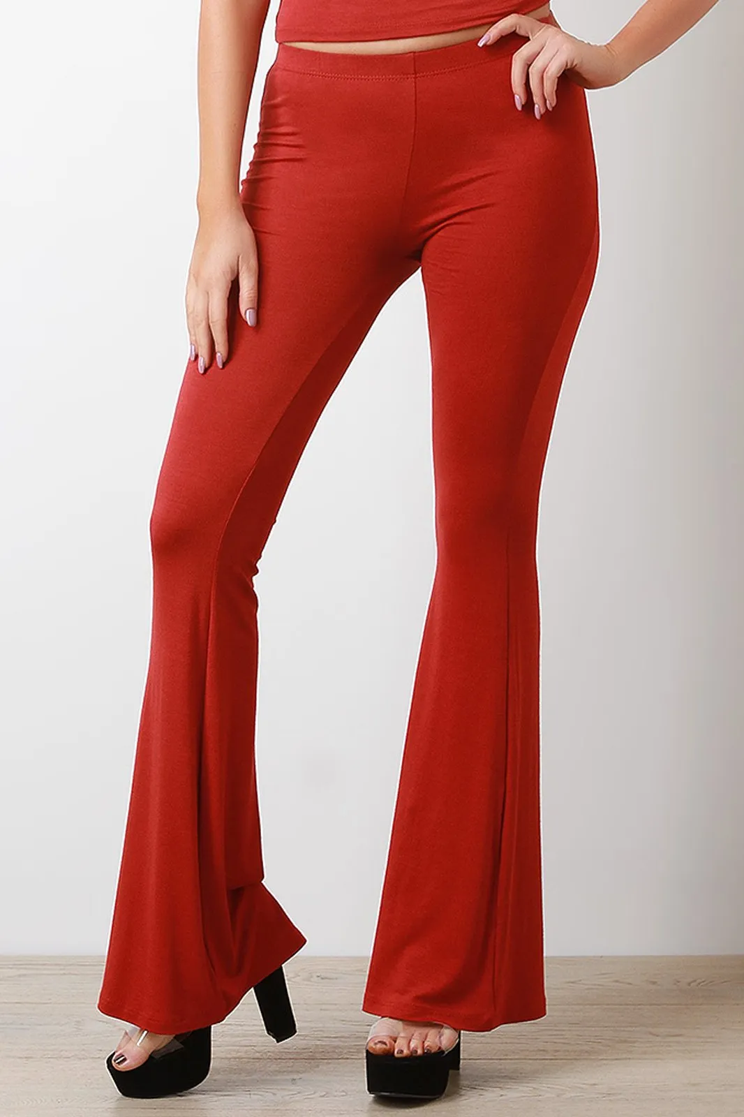 Jersey Knit High Waisted Flare Pants