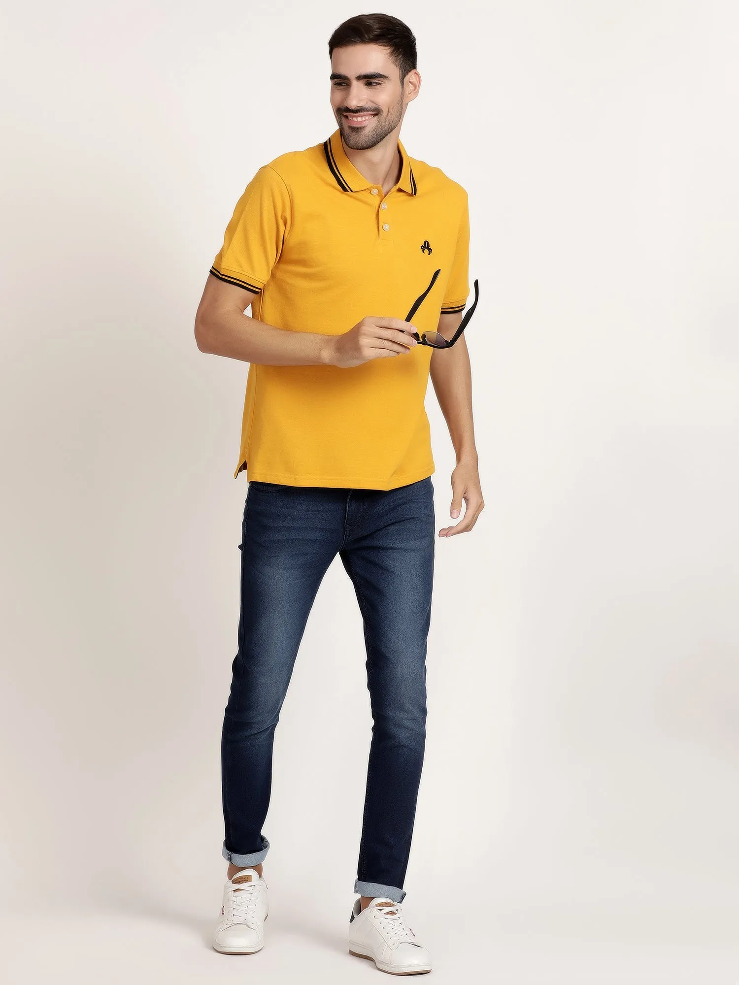 Men Mustard Yellow Pollo Collar T-shirt (CRISPA3503)