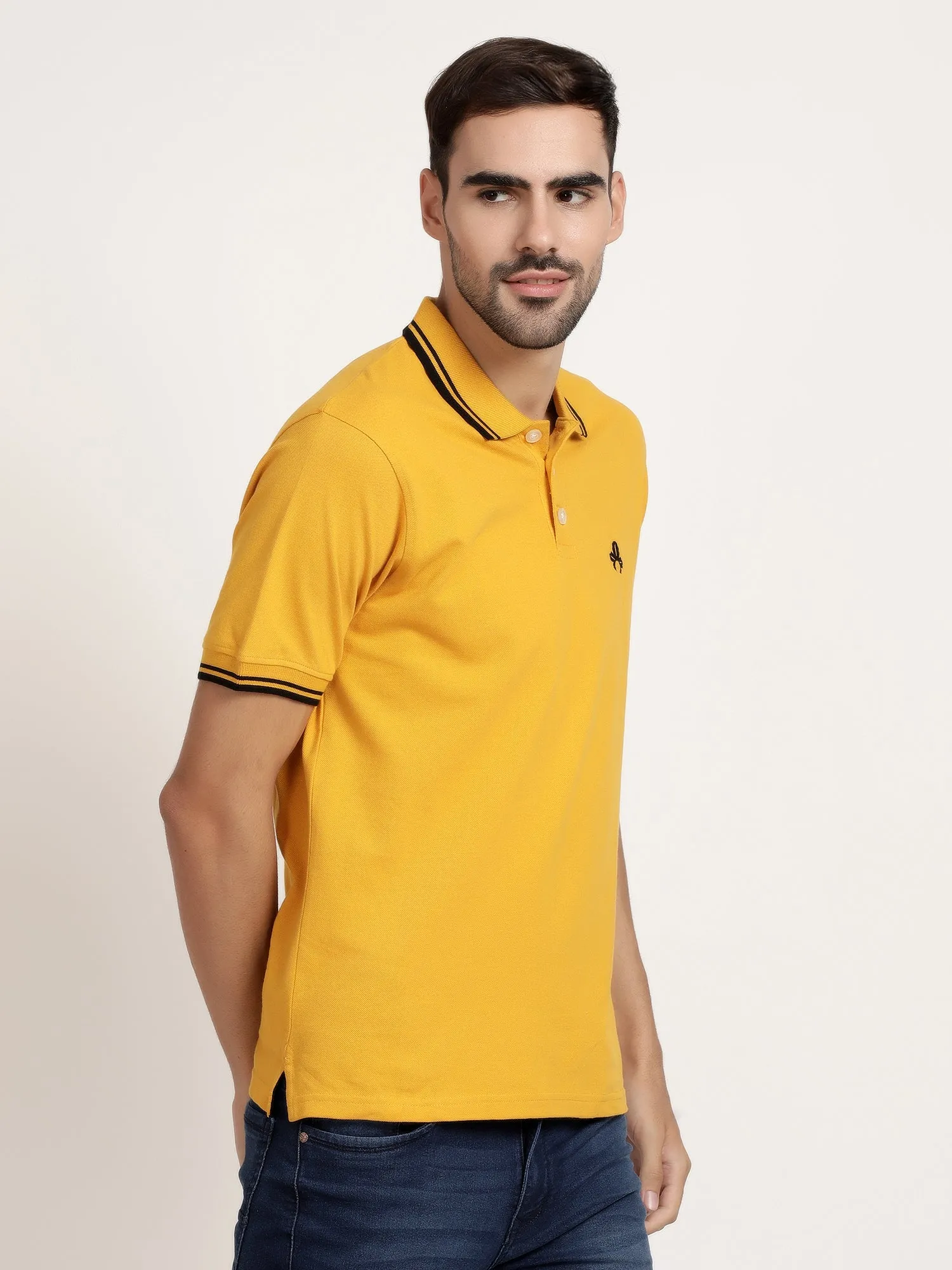 Men Mustard Yellow Pollo Collar T-shirt (CRISPA3503)