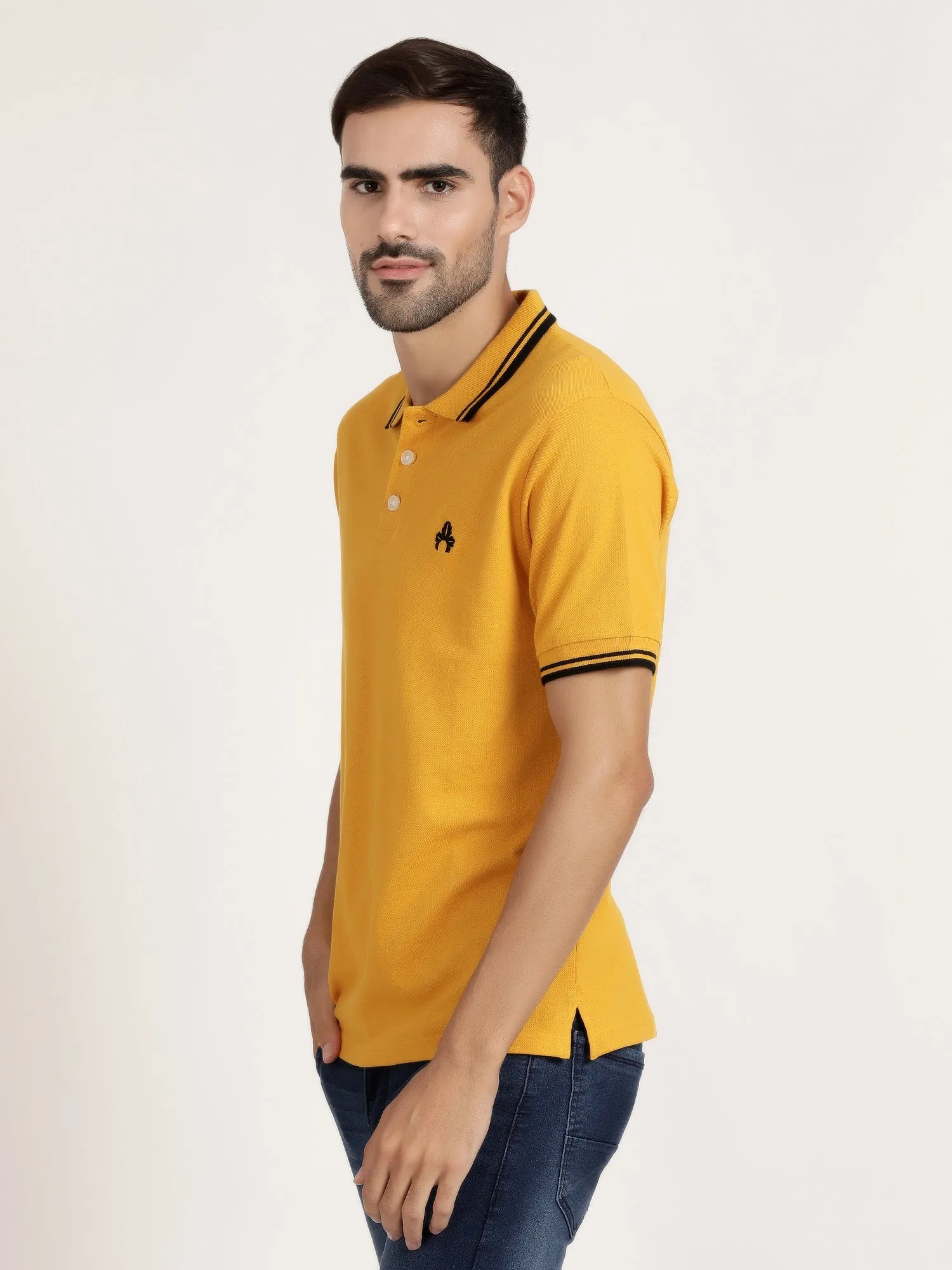 Men Mustard Yellow Pollo Collar T-shirt (CRISPA3503)