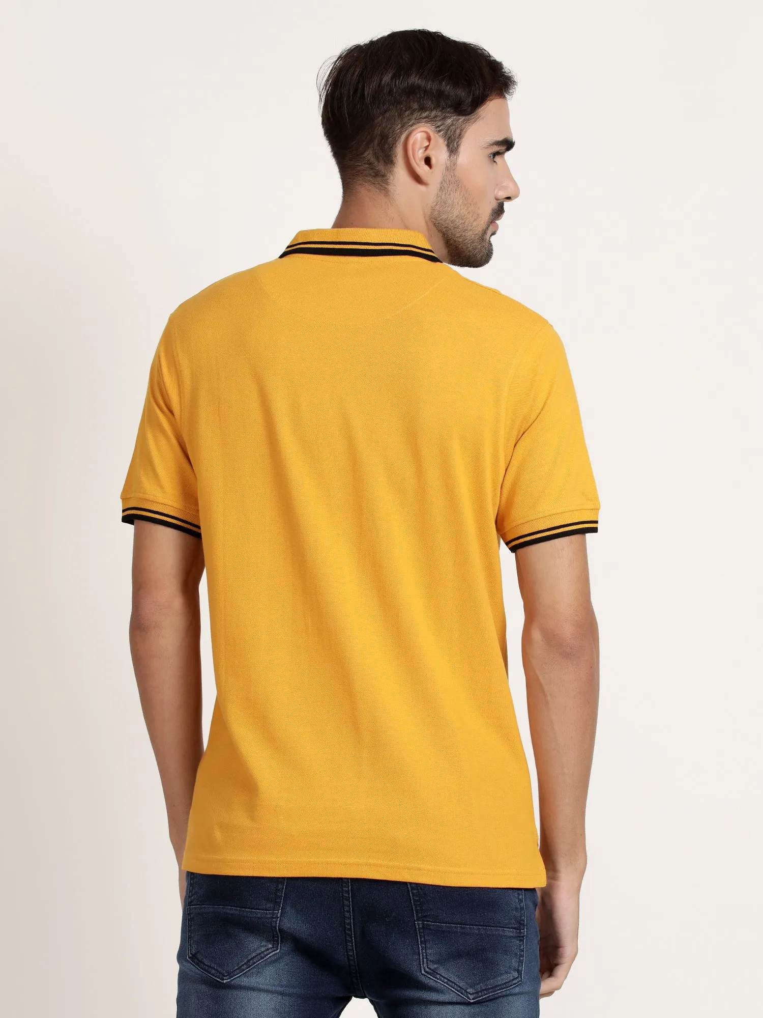 Men Mustard Yellow Pollo Collar T-shirt (CRISPA3503)