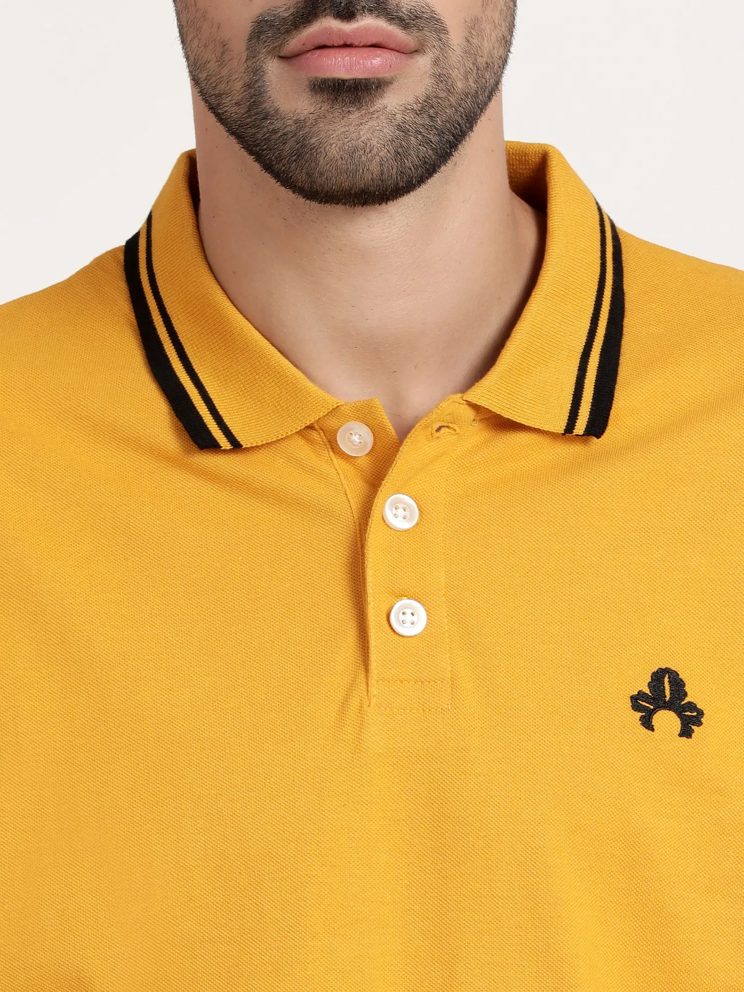 Men Mustard Yellow Pollo Collar T-shirt (CRISPA3503)