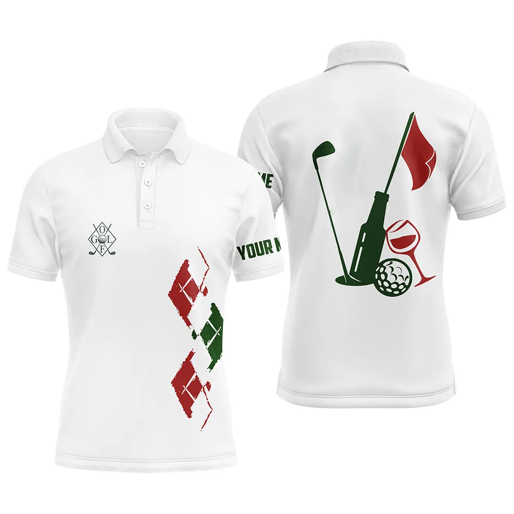 Mens Golf Polo Shirts Custom Vintage Golf And Wine Golf Clubs Christmas Long Sleeve Polo Shirts