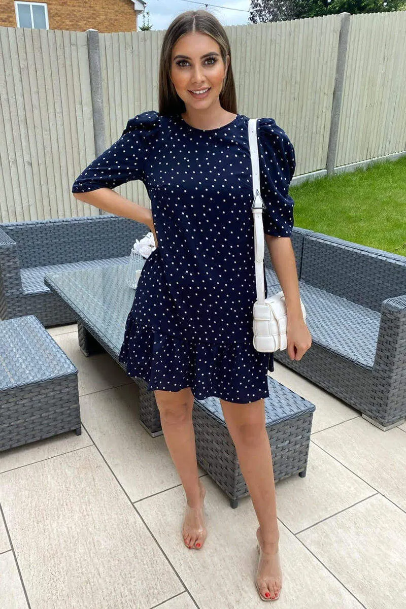 Navy Ditsy Daisy Print Frill Hem Shift Dress