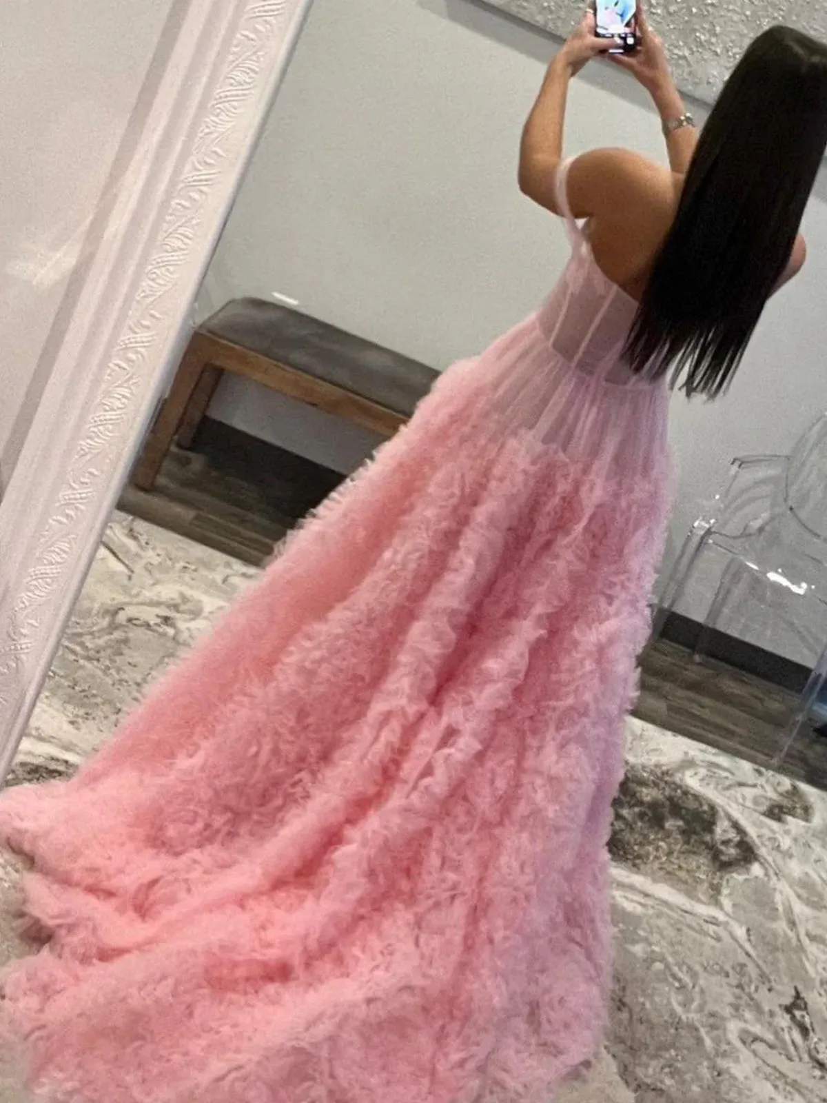 Odelia | Gorgeous A Line Off the Shoulder Long Tulle Prom Dress with Slit