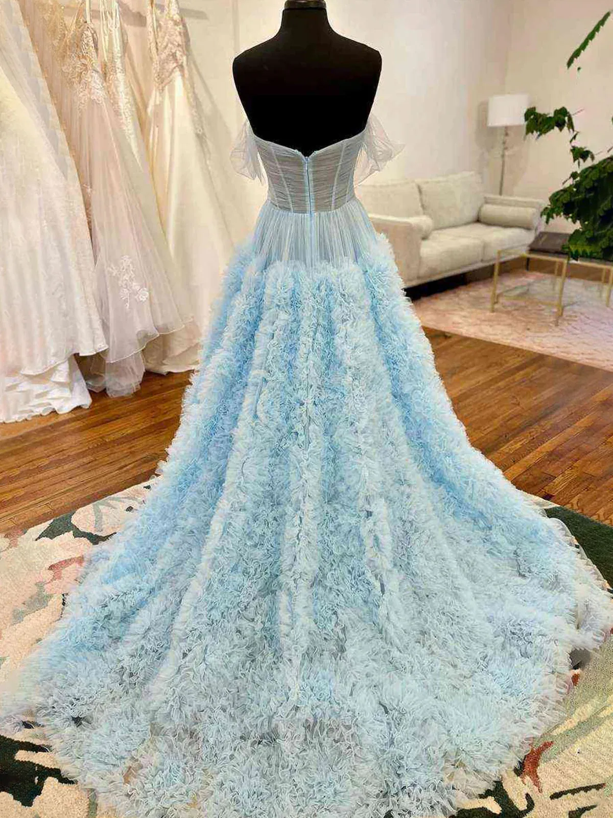 Odelia | Gorgeous A Line Off the Shoulder Long Tulle Prom Dress with Slit