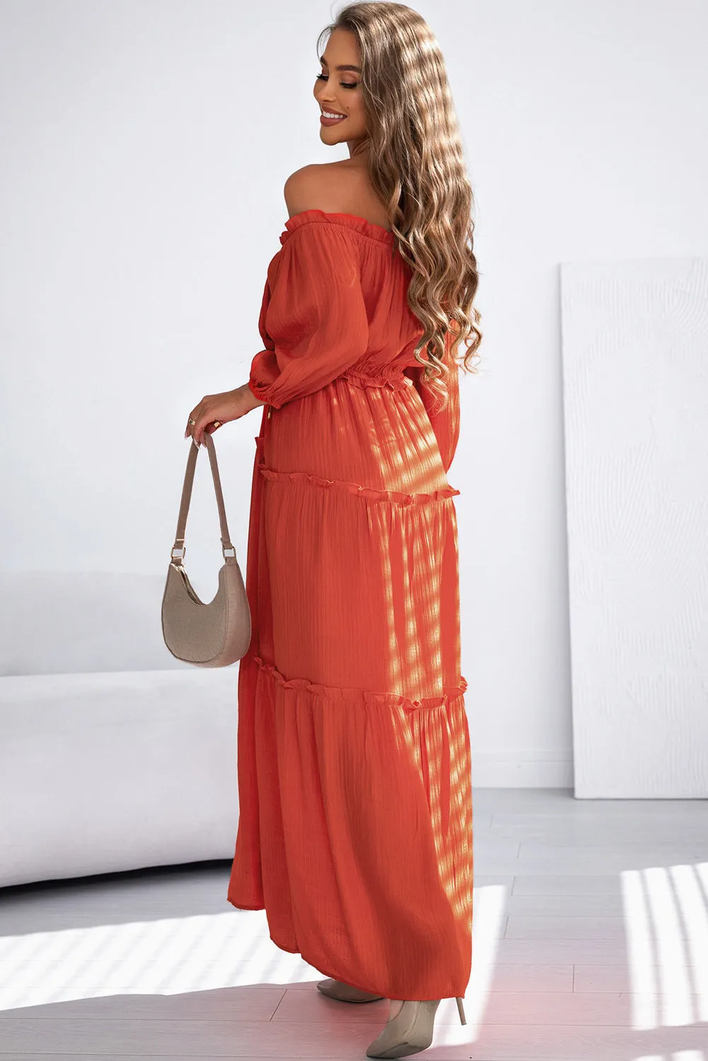 Off Shoulder Balloon Ruffled Maxi Dress