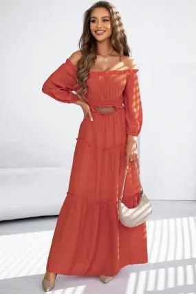 Off Shoulder Balloon Ruffled Maxi Dress