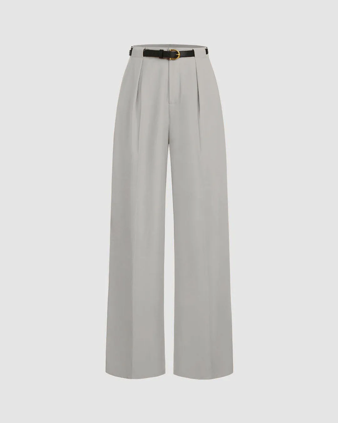 Pleated High Waisted Wide Leg Grey Trousers