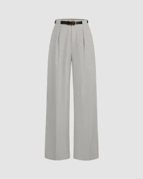 Pleated High Waisted Wide Leg Grey Trousers