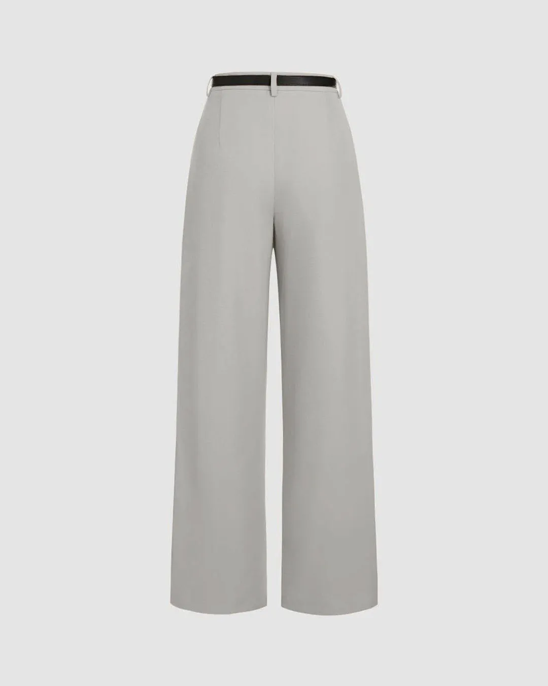 Pleated High Waisted Wide Leg Grey Trousers