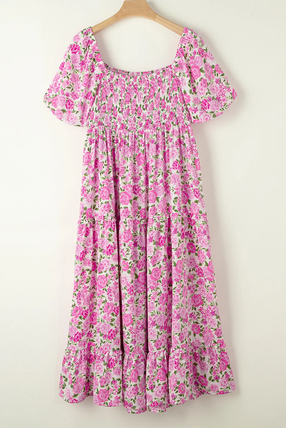 Plus Size Floral Smocked Puff Sleeve Dress