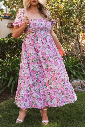 Plus Size Floral Smocked Puff Sleeve Dress