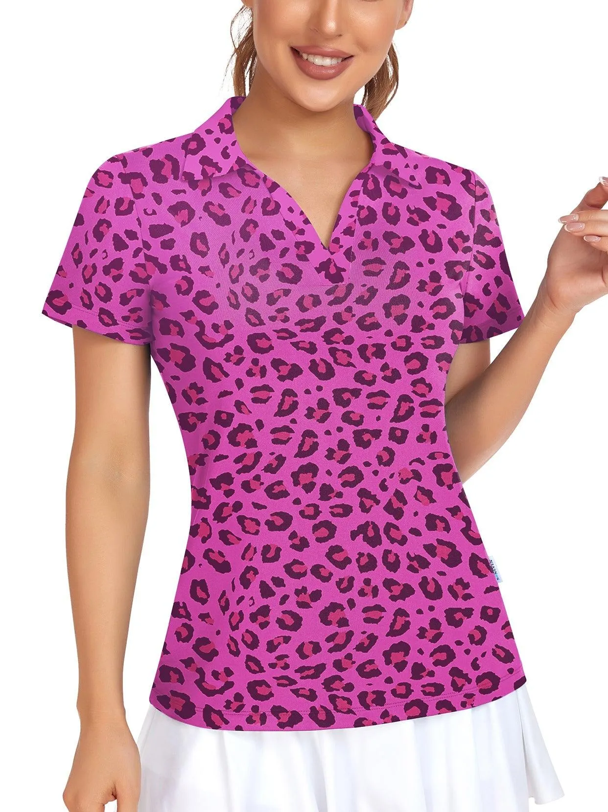 Purple Leopard V-neck Short-sleeve Golf Polo for Women