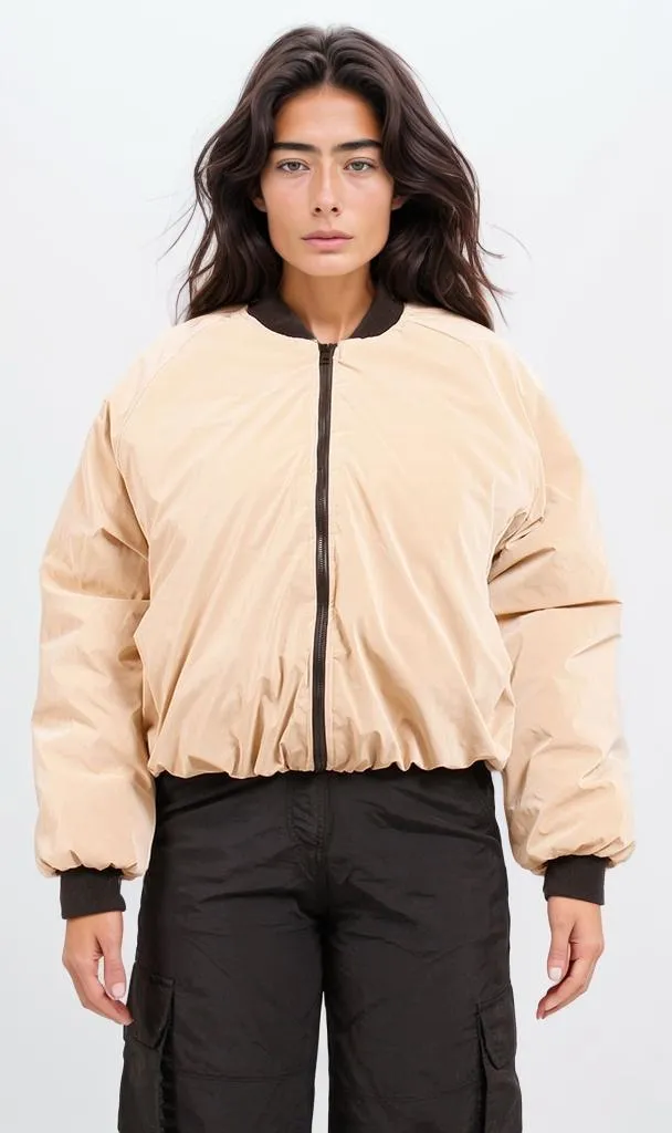 r205936-CROPPED BOMBER JACKET - BEIGE