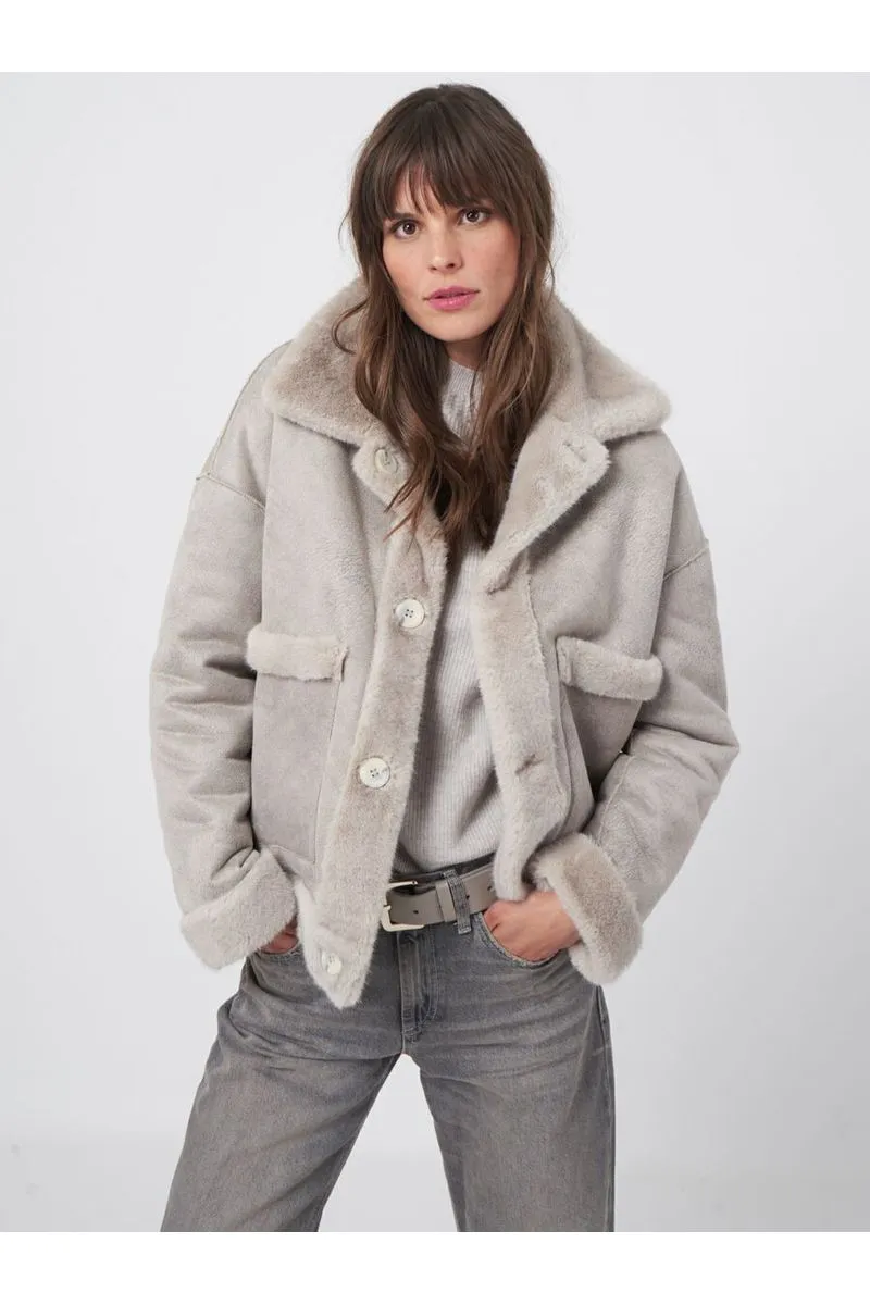 Repeat Reversible Faux Fur Coat 800215-1680  | Light Grey