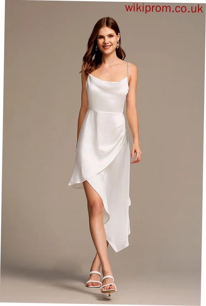 Ruffle Neck Satin Sexy Dresses A-line Sleeveless Asymmetrical Marcie Cowl Club Dresses