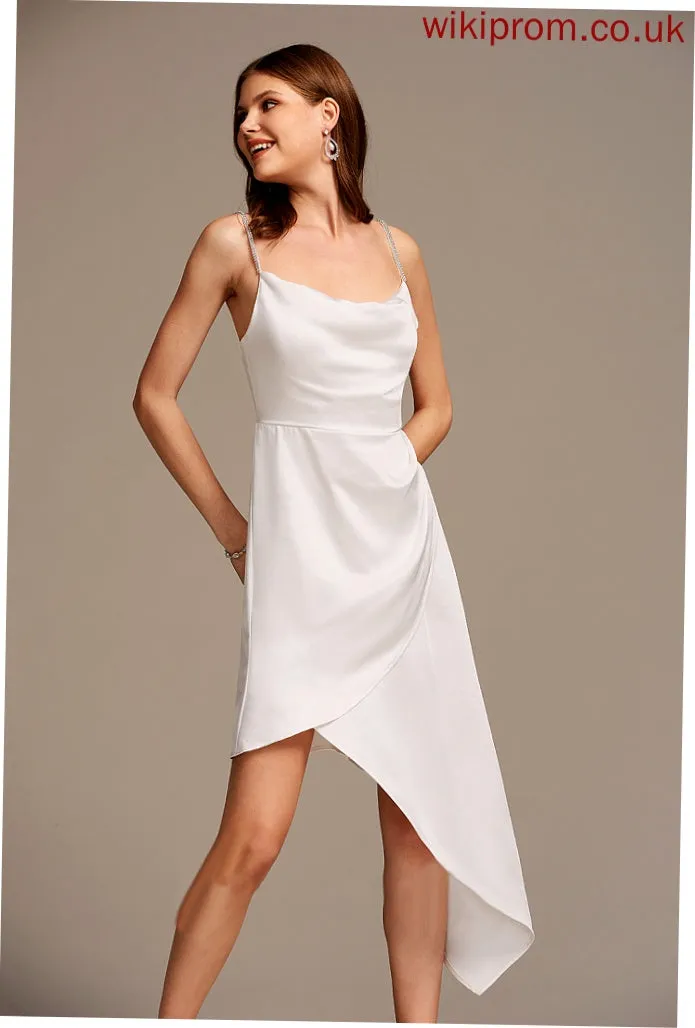 Ruffle Neck Satin Sexy Dresses A-line Sleeveless Asymmetrical Marcie Cowl Club Dresses