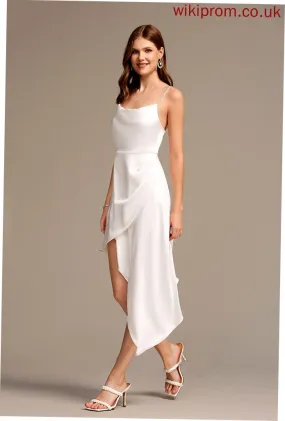 Ruffle Neck Satin Sexy Dresses A-line Sleeveless Asymmetrical Marcie Cowl Club Dresses