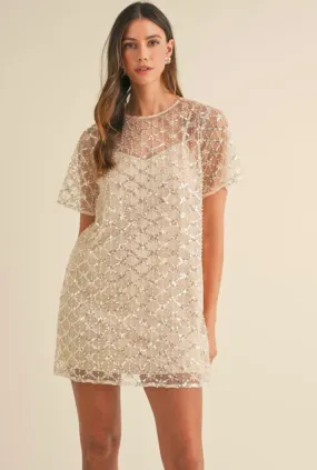 Sequin beaded shift mini dress