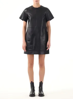 SHORT SLEEVE LEATHER SHIFT DRESS