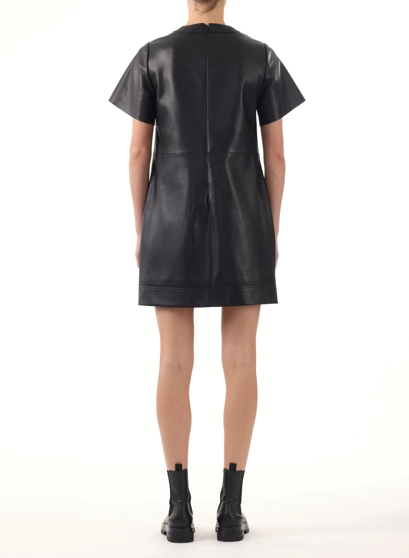 SHORT SLEEVE LEATHER SHIFT DRESS