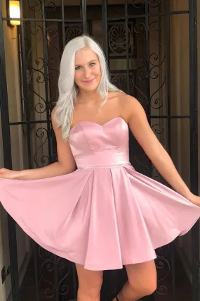 Simple A-Line Strapless Pink Short Homecoming Dresses