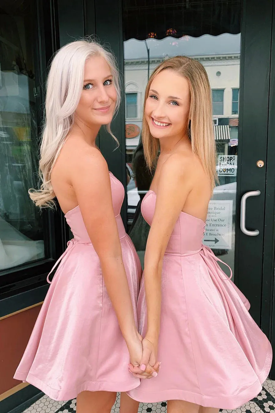 Simple A-Line Strapless Pink Short Homecoming Dresses