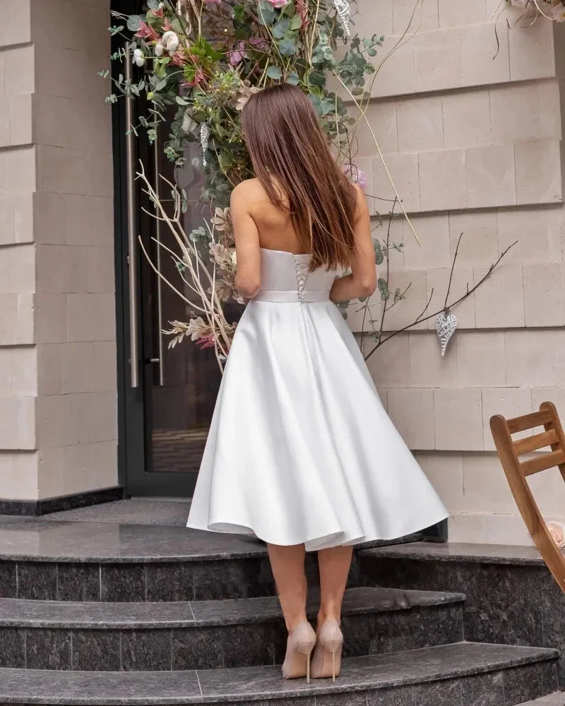 Simple Satin Knee-Length A Line Wedding Dress