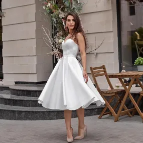 Simple Satin Knee-Length A Line Wedding Dress