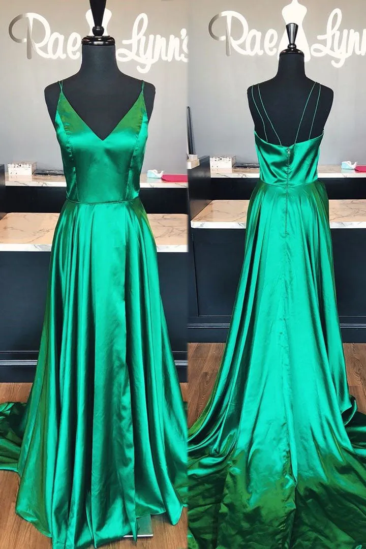 Simple Satin Spaghetti Straps Neckline A-line Prom Dress PD170