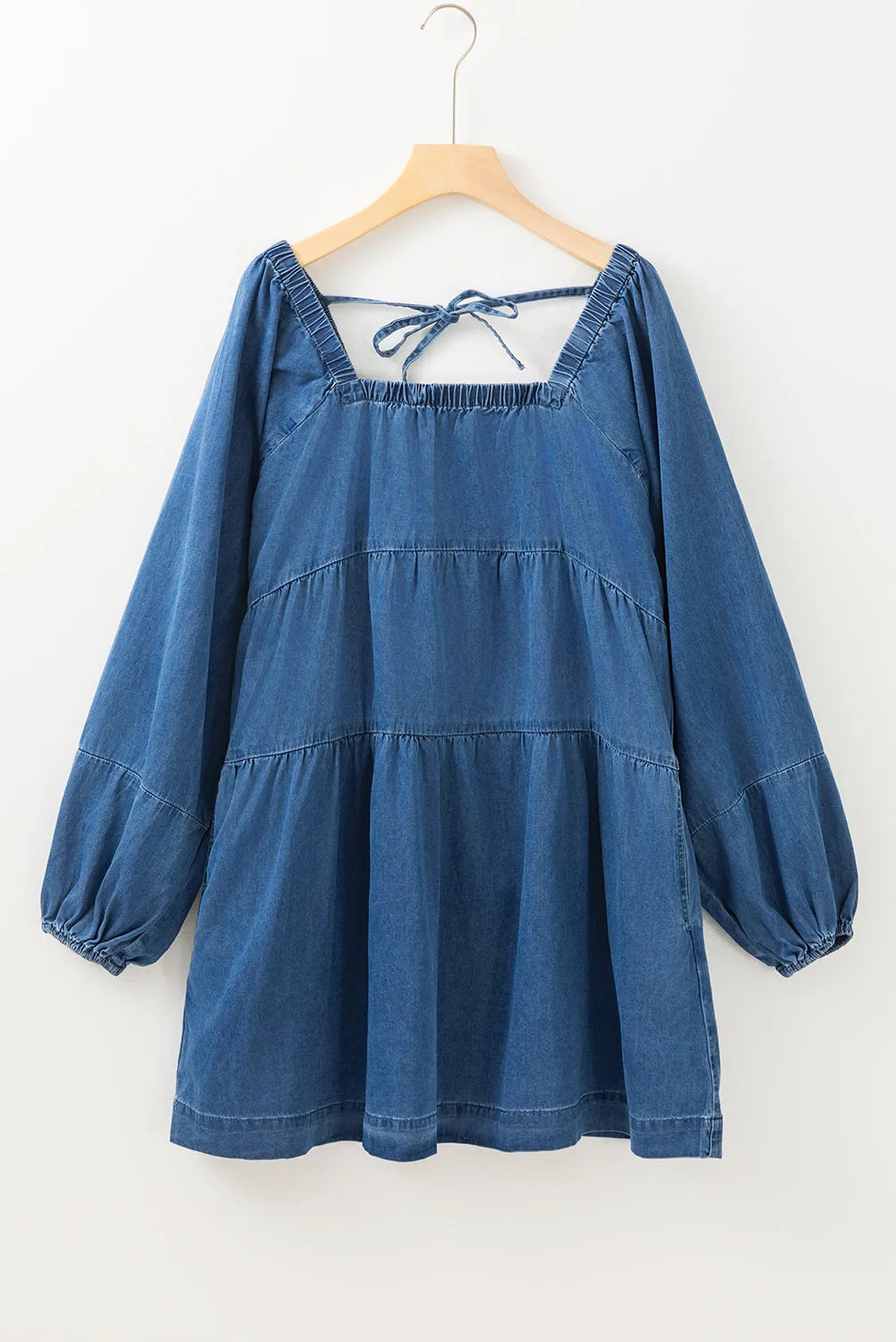 Square Neck Side Fit Denim Mini Dress