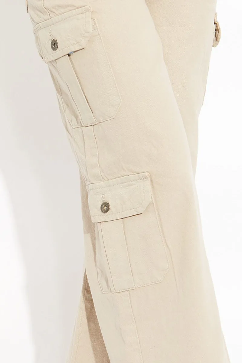 Stone  Trendy Denim High Waist Wide Leg Cargo Trousers