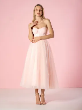 Strapless Puffy Midi Tulle Dress