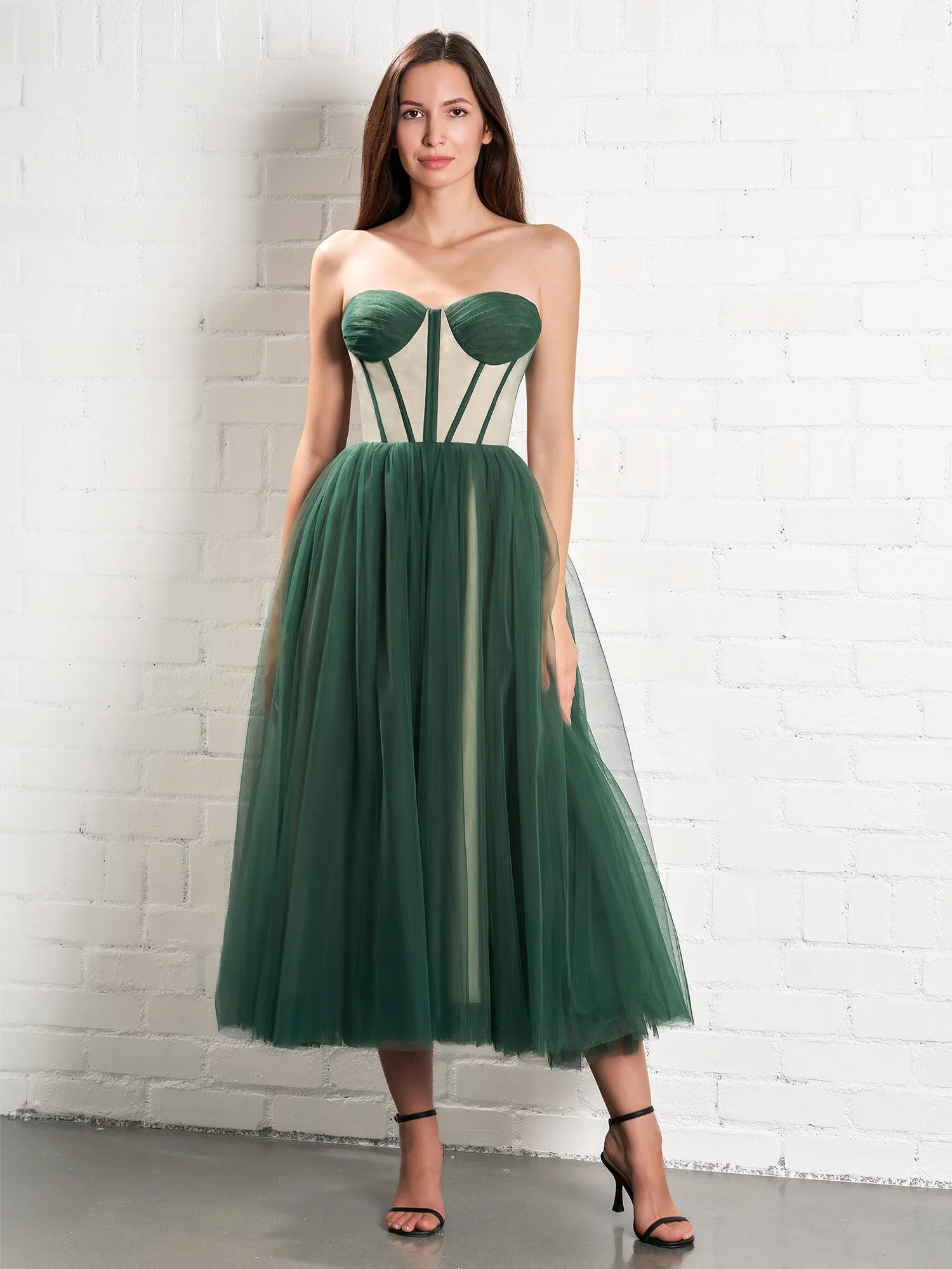 Strapless Puffy Midi Tulle Dress