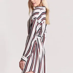 Stripe Bandage Long Sleeve Shift Dresses