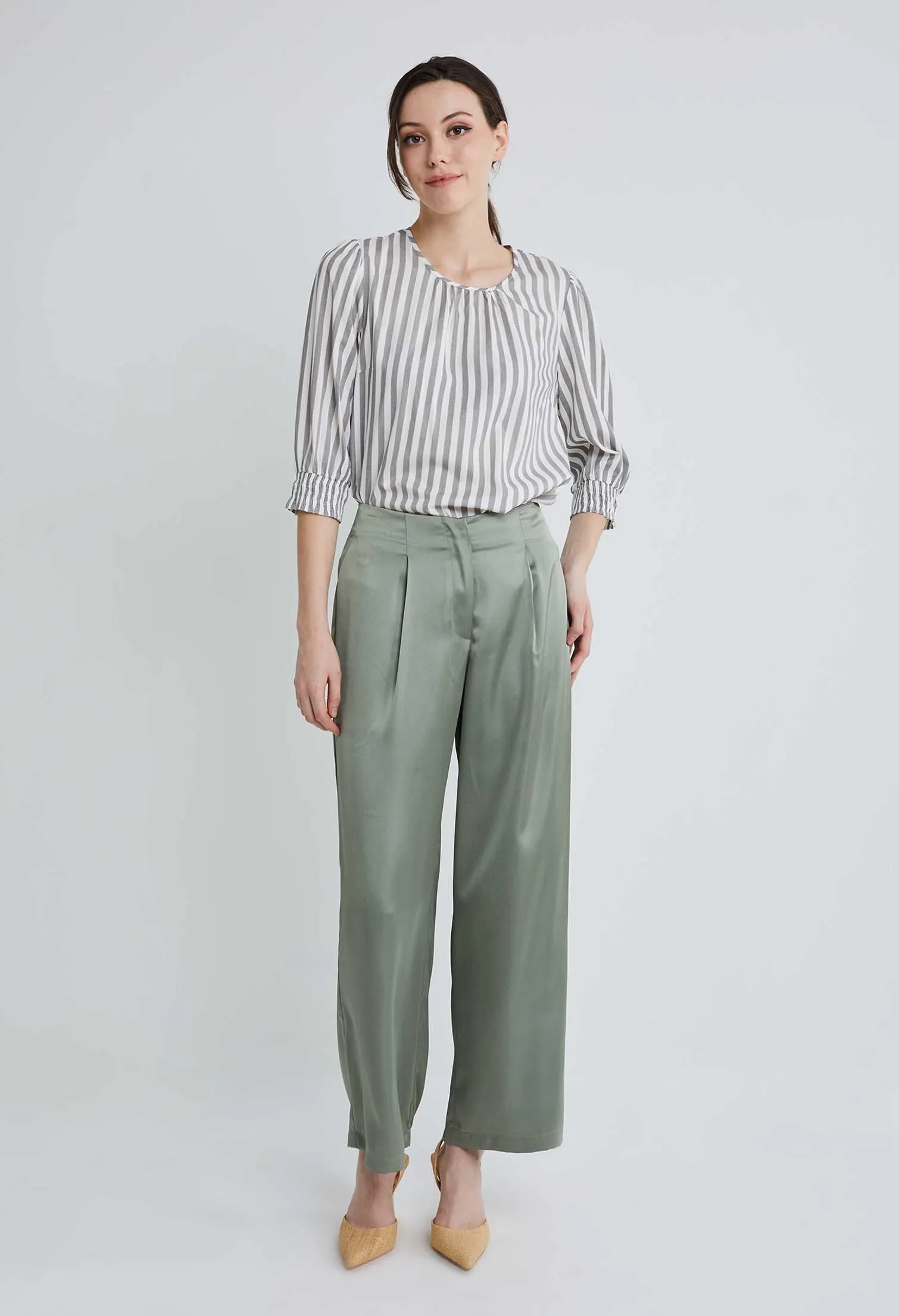 Tailored Satin Pleated Pants