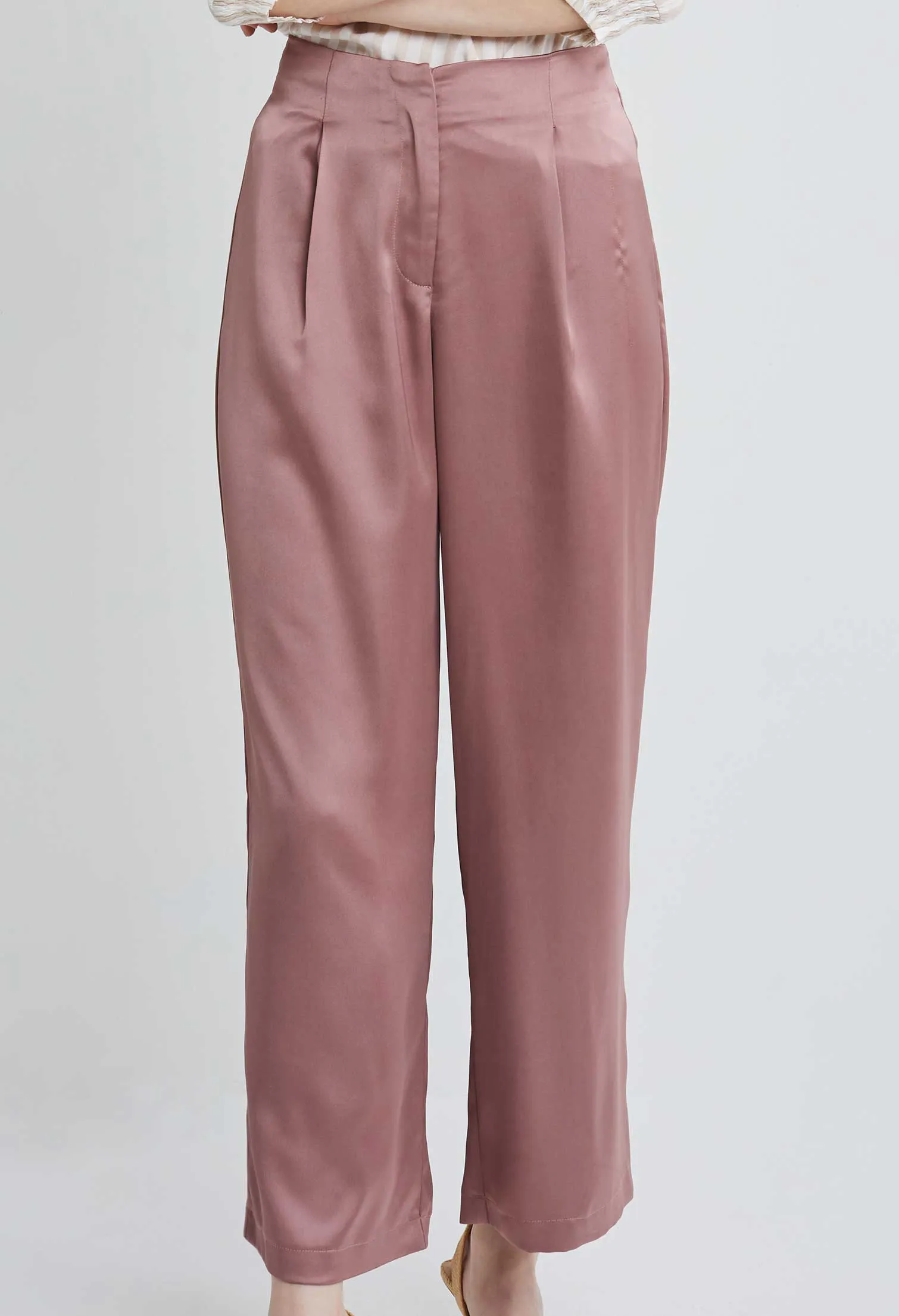 Tailored Satin Pleated Pants