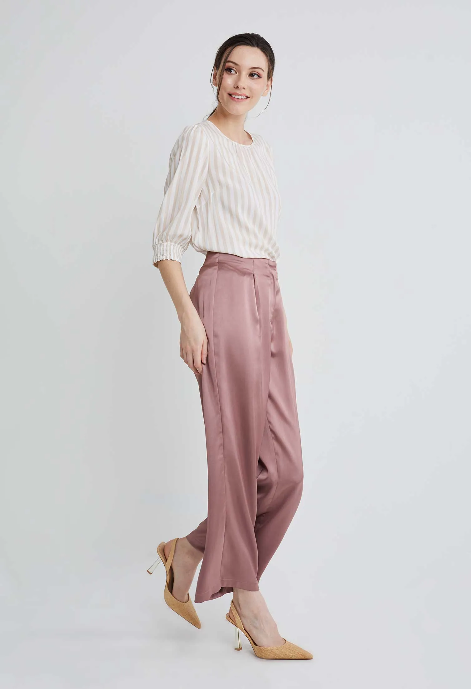 Tailored Satin Pleated Pants