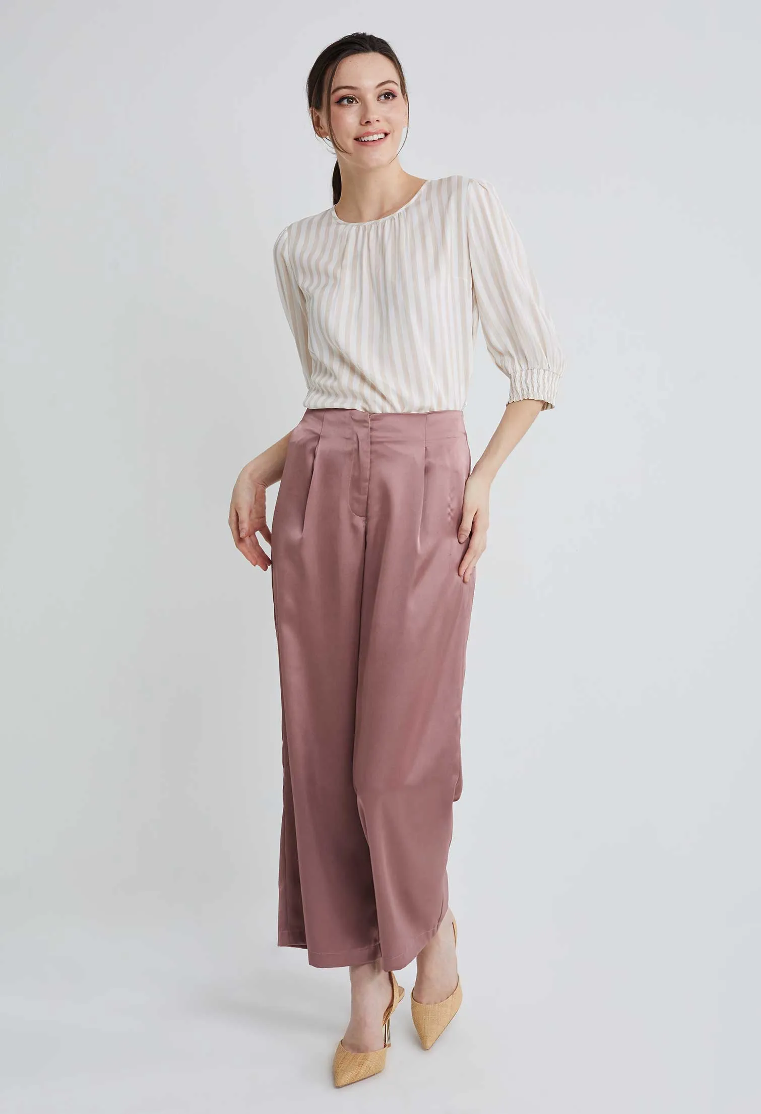 Tailored Satin Pleated Pants