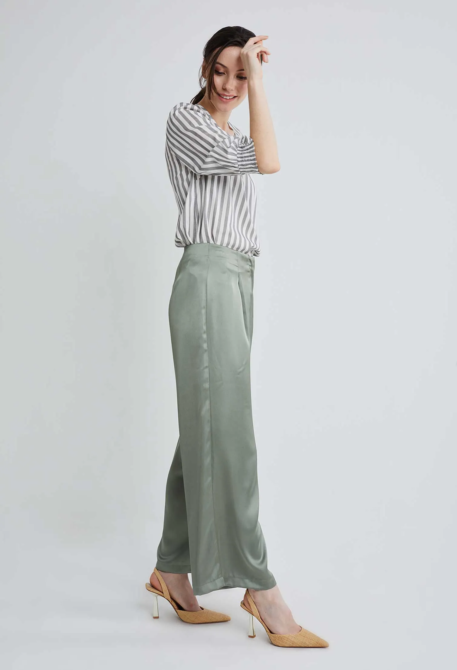 Tailored Satin Pleated Pants