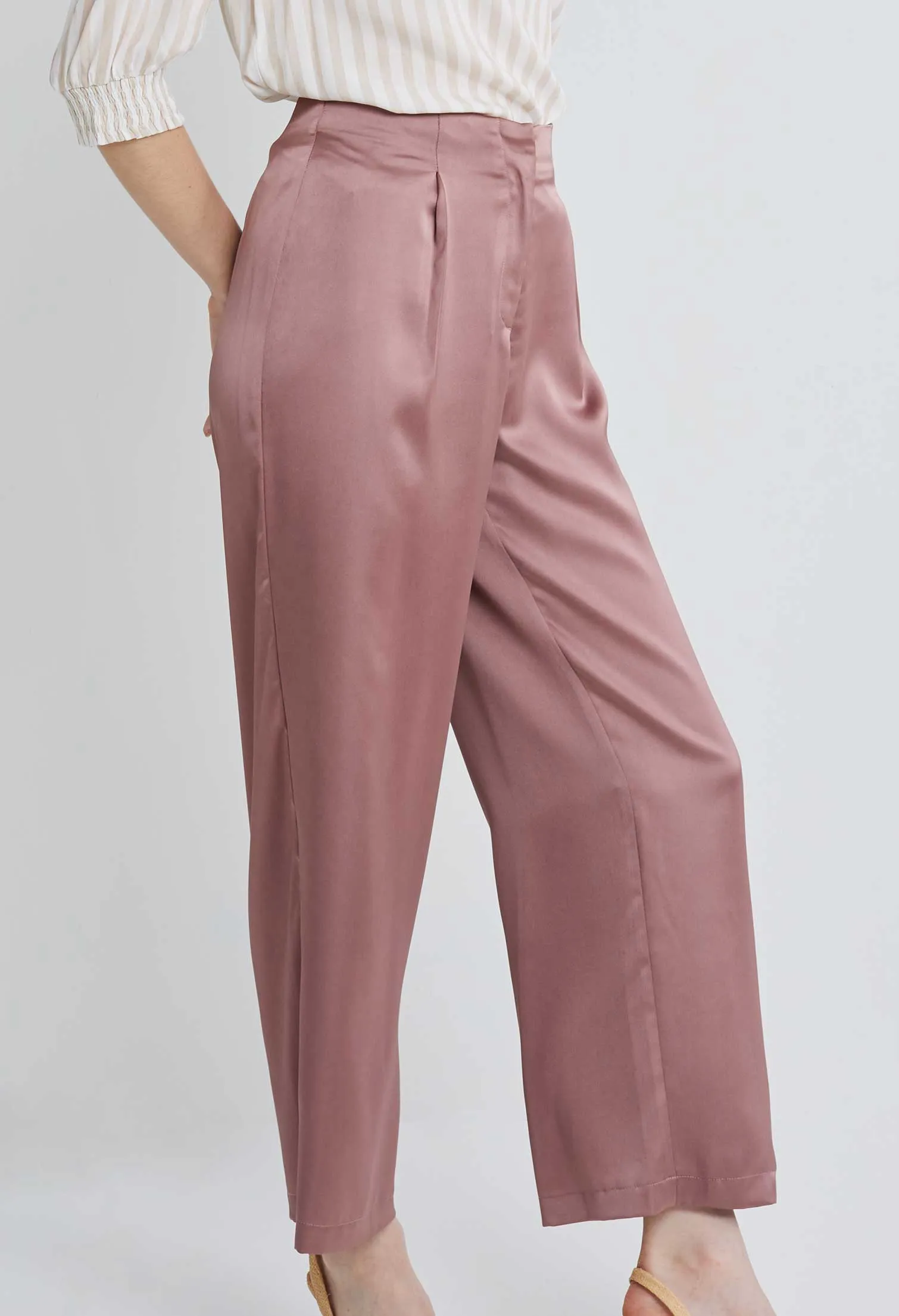 Tailored Satin Pleated Pants