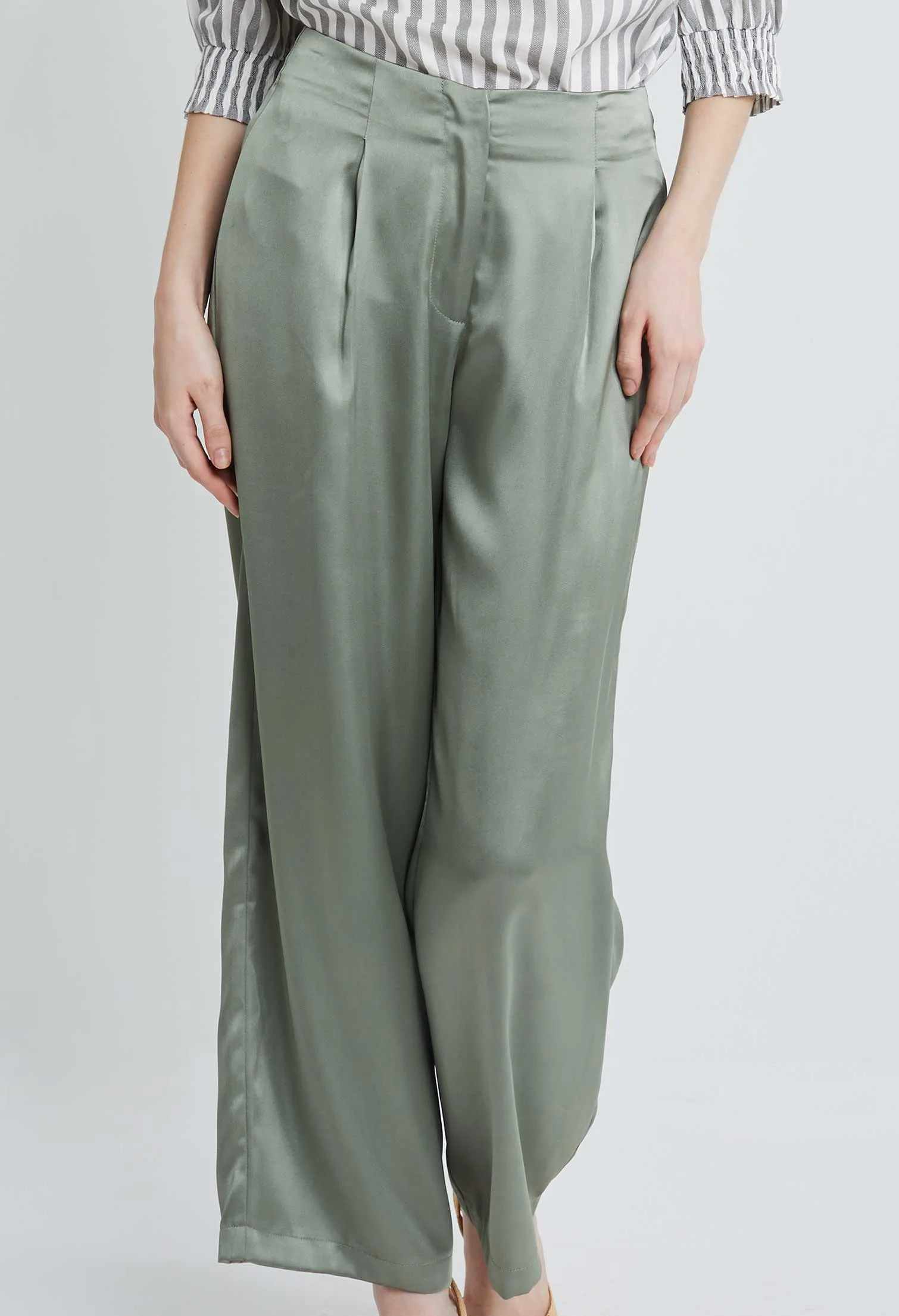 Tailored Satin Pleated Pants