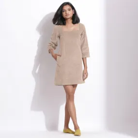 Taupe Beige Warm Cotton Corduroy Short Shift Dress