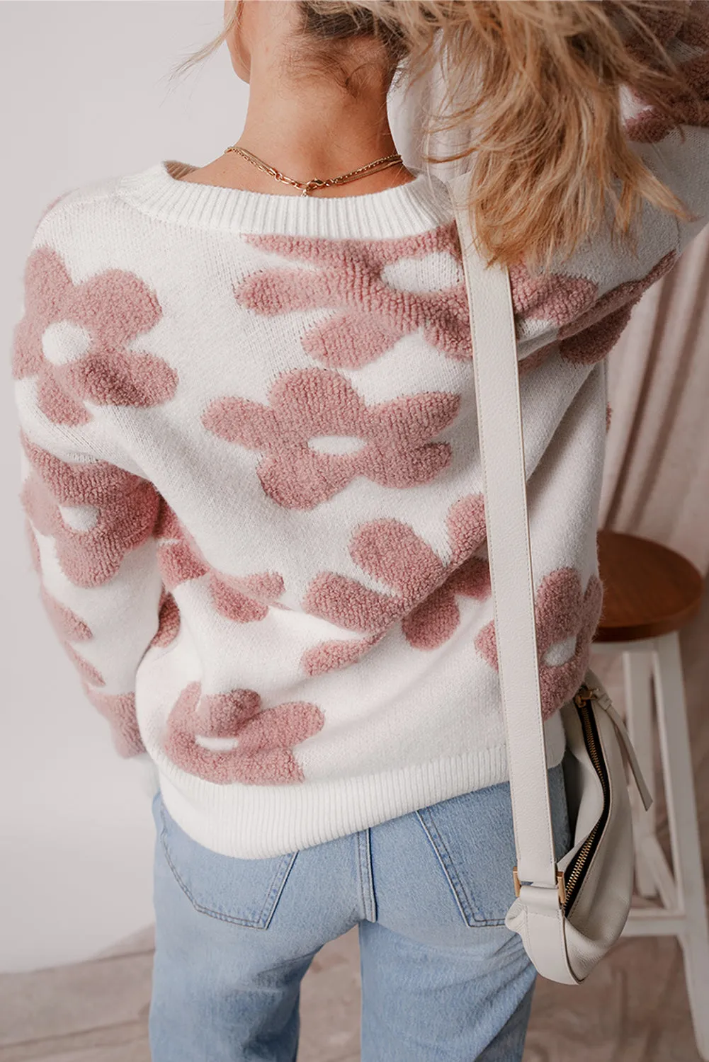 Textured Flower Loose Sweater