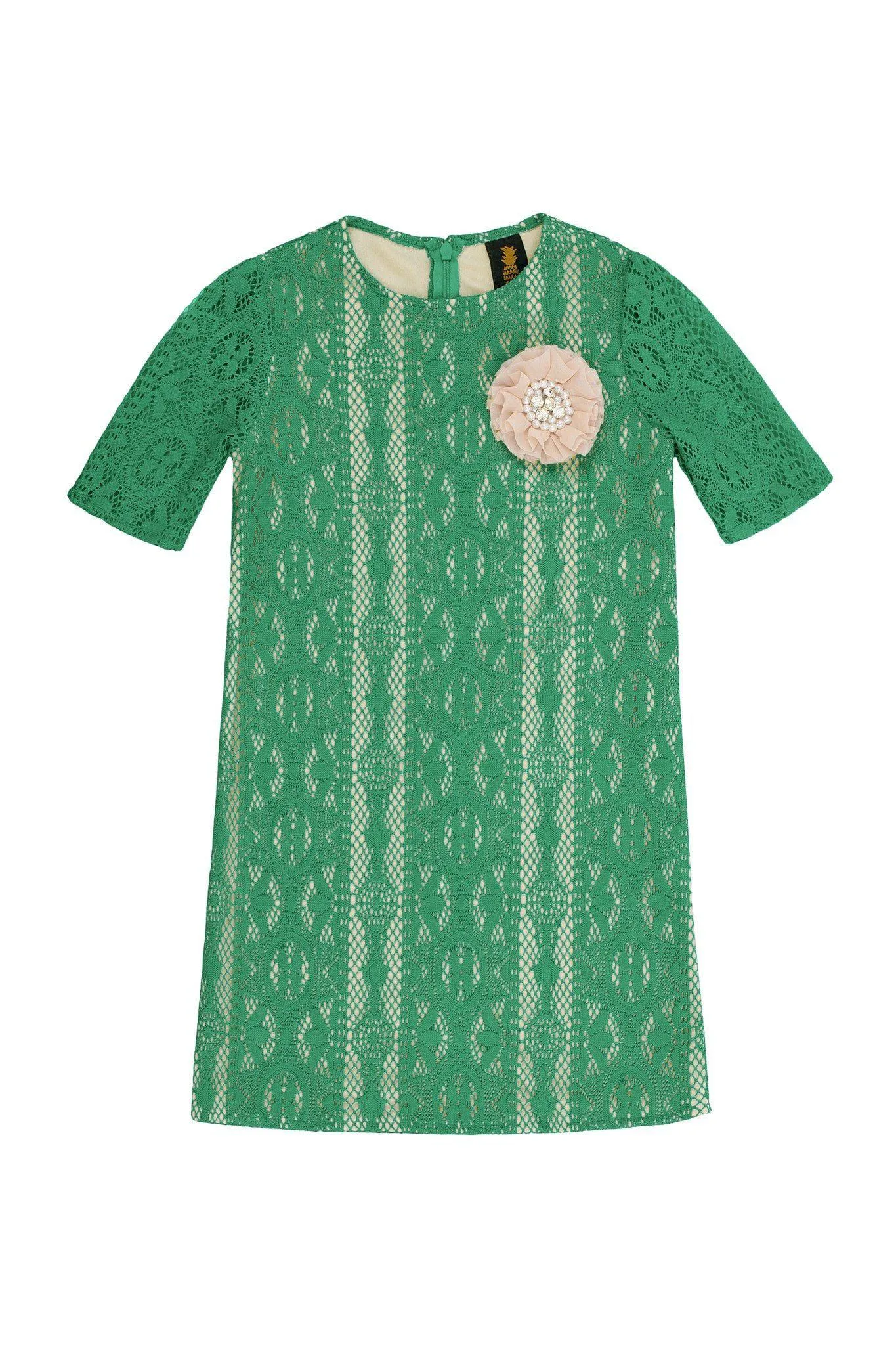 Turquoise Green Crochet Lace Half Sleeve Party Mother Daughter Dress