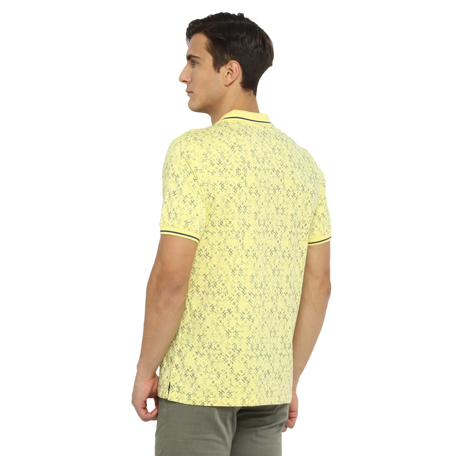 Turtle Men Yellow Printed Polo Neck T-Shirts