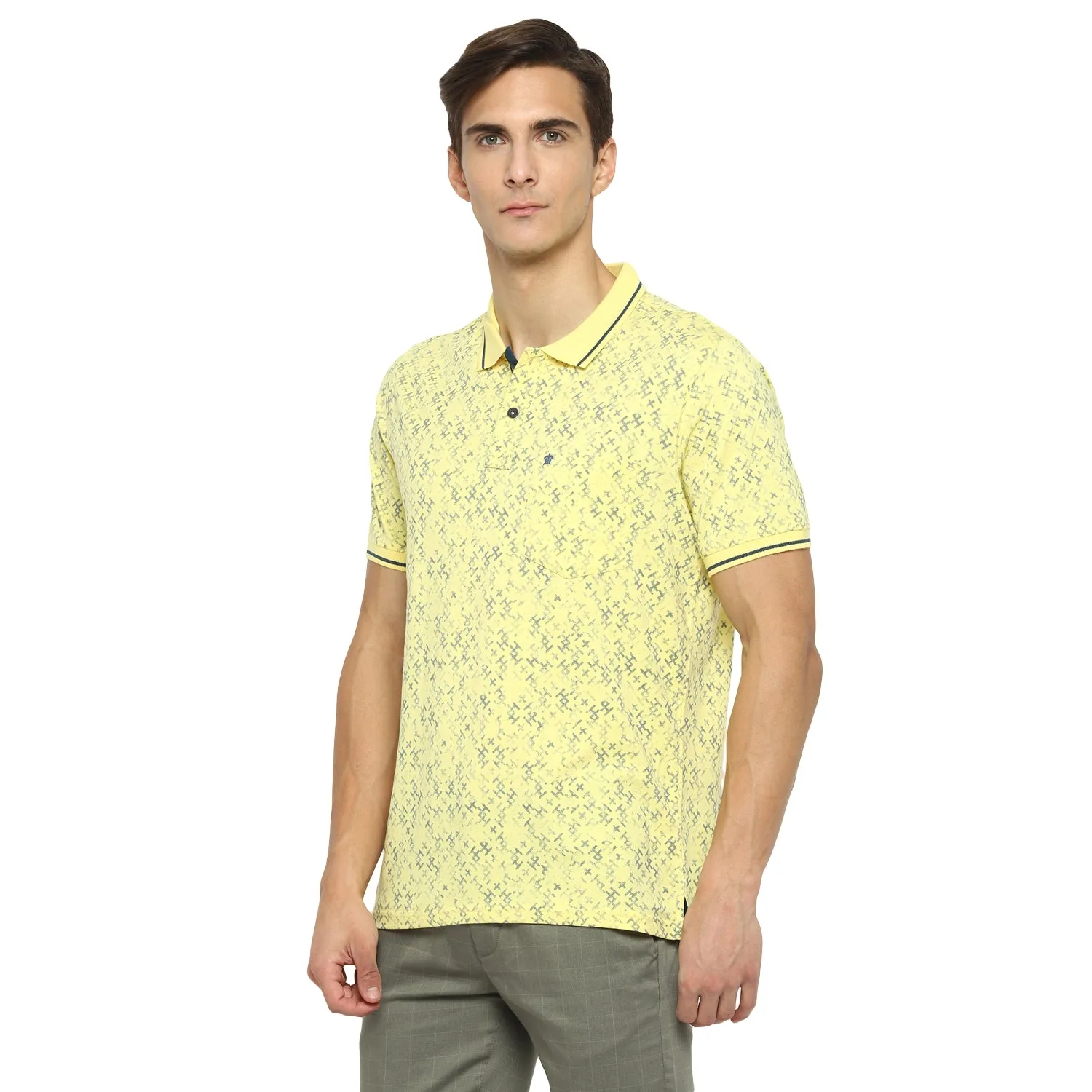 Turtle Men Yellow Printed Polo Neck T-Shirts