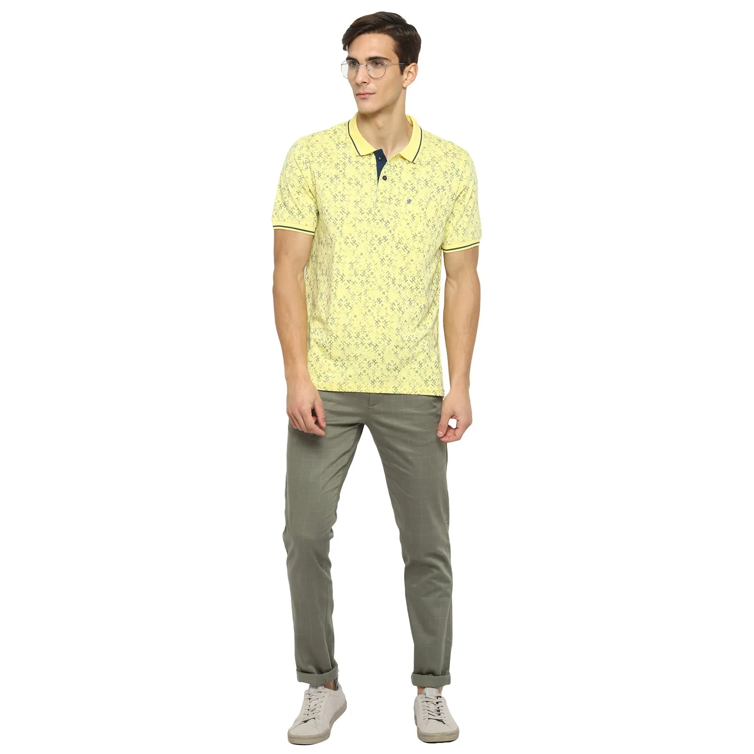 Turtle Men Yellow Printed Polo Neck T-Shirts